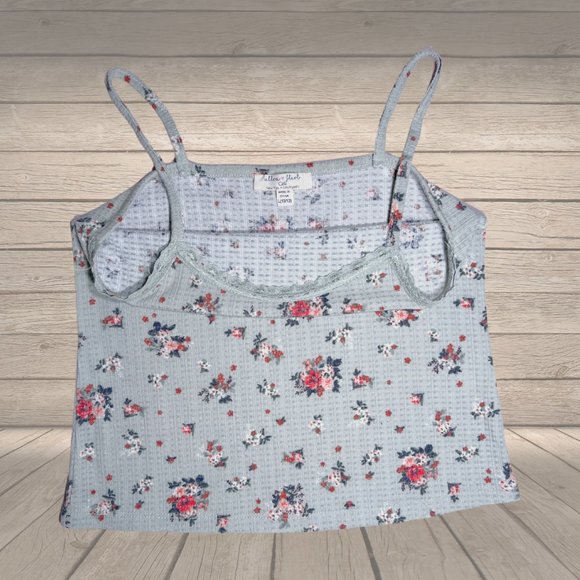 Ultra Flirt Girls Sea Foam Green Floral Spaghetti Strap Tank - Picture 3 of 4